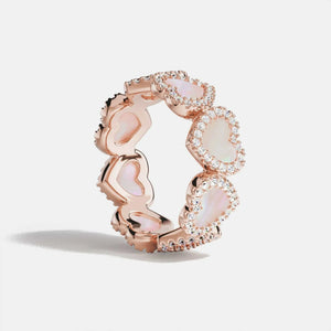 خاتم بتصميم قلوب و Pink Mother Shell مرصع بالزركون.
