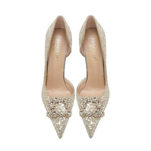 Christiana حذاء كعب عالي Glitter مزين بـ Crystal Buckle أنيق.