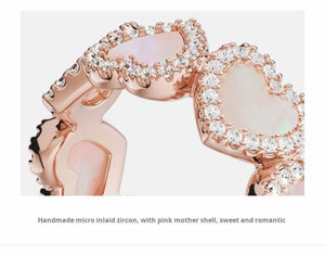 خاتم بتصميم قلوب و Pink Mother Shell مرصع بالزركون.