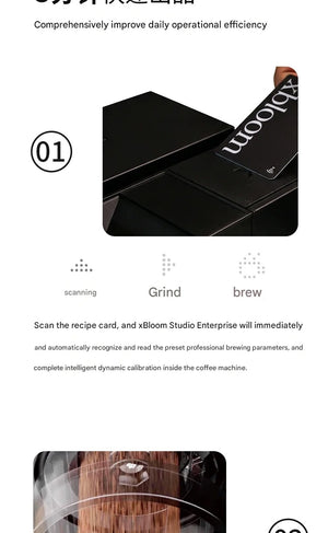 Detailed look at the sleek black top panel and interface of the xBloom Enterprise coffee maker illustrating its modern design components.