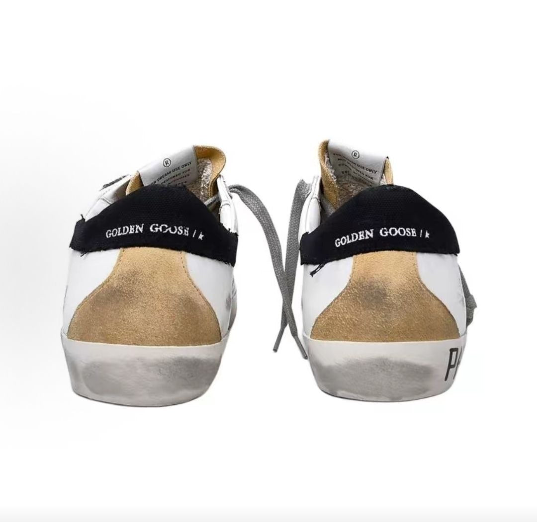 Golden Goose Super-Star Leather Round Toe Lace-up Flat Low-top  Stylish Sneakers, Men's, White and Green Distressed Style