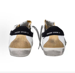 Golden Goose Super-Star Leather Round Toe Lace-up Flat Low-top  Stylish Sneakers, Men's, White and Green Distressed Style