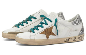 Golden Goose Super-Star leather low-top fashion sneakers for women, silver, distressed version