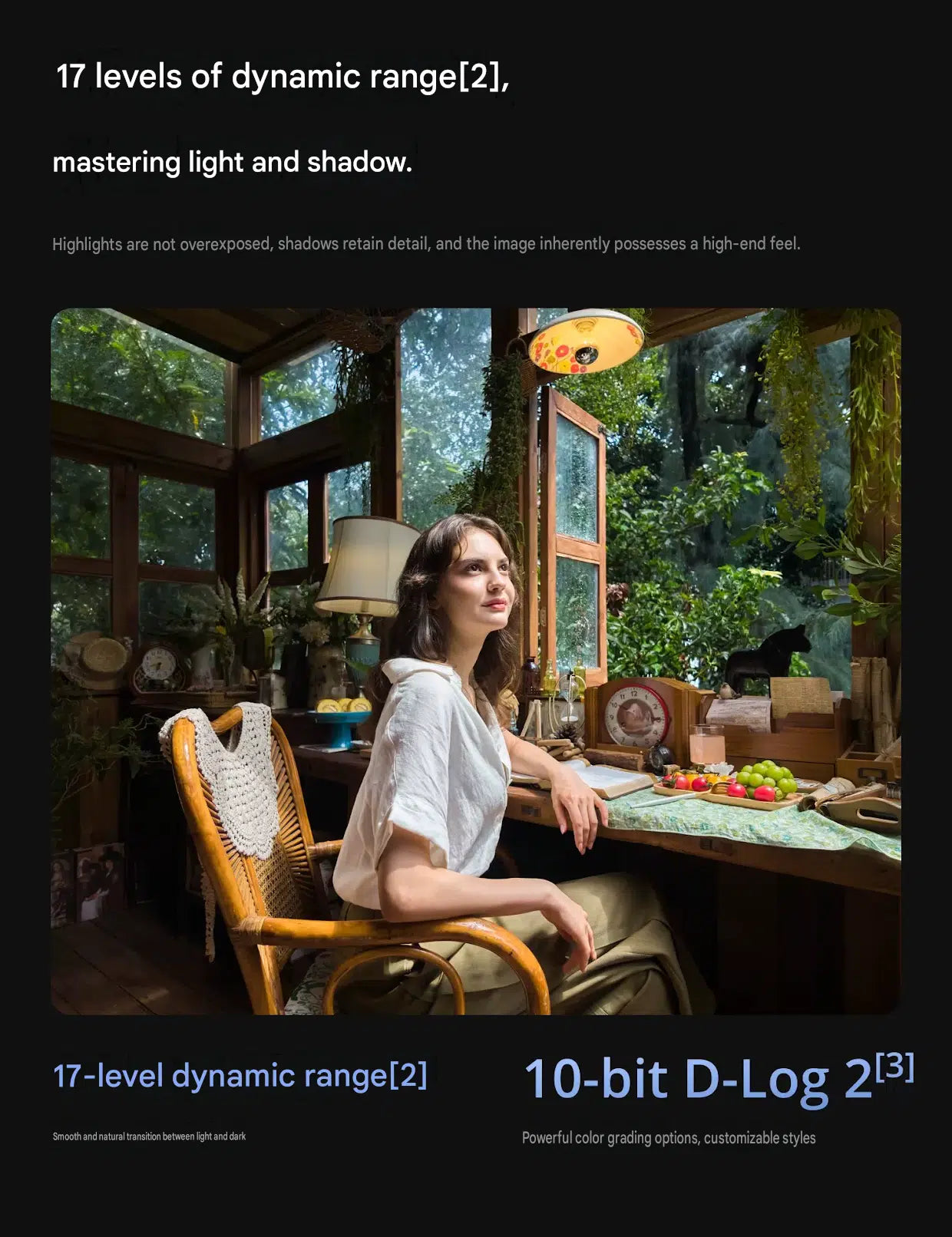 Interior lighting scene shot with DJI Osmo Pocket 4P Pro Classic Black showcasing 17 levels of dynamic range and 10-bit D-Log 2 color profile, perfect choice for anyone looking to شراء كاميرا اوزمو بوكيت 4 برو, check available سعر DJI Osmo Pocket 4P في السعودية options.