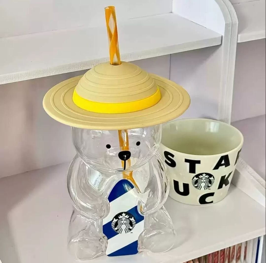 Starbucks North America's new bear straw cup, straw hat bear cup, cartoon cup, high-value gift cup, coffee cup