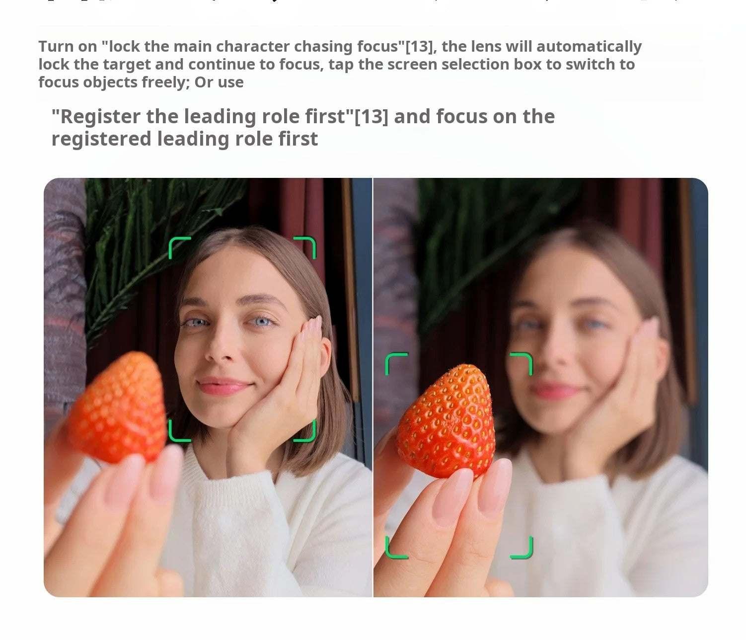 Side-by-side comparison illustrating the precise face tracking and auto-focus capabilities of the DJI Osmo Pocket 4 during close-up shots.