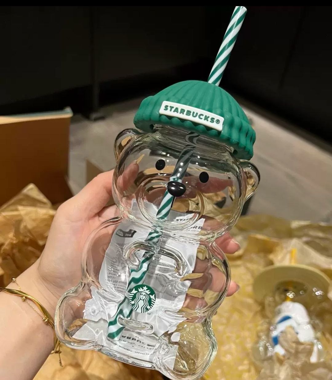 Starbucks North America's new bear straw cup, straw hat bear cup, cartoon cup, high-value gift cup, coffee cup