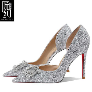 Christiana  حذاء كعب عالي Glitter مزين بـ Crystal Buckle أنيق.