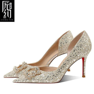 Christiana  حذاء كعب عالي Glitter مزين بـ Crystal Buckle أنيق.
