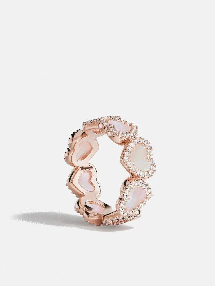 خاتم بتصميم قلوب و Pink Mother Shell مرصع بالزركون.