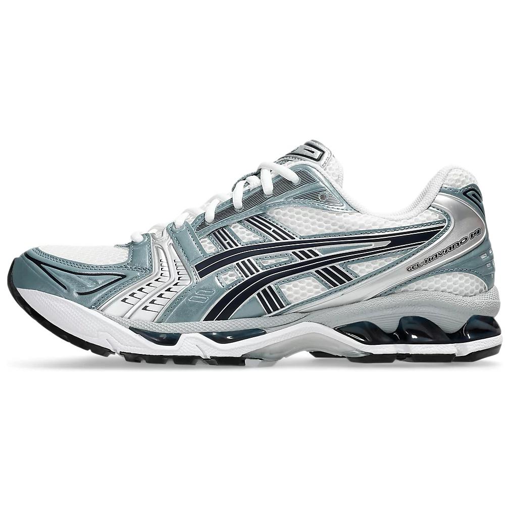 حذاء ASICS GEL-Kayano 14 باللون الأبيض والفضي المميز
