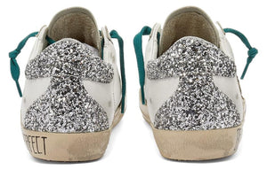 Golden Goose Super-Star leather low-top fashion sneakers for women, silver, distressed version