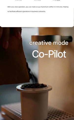 A barista pouring coffee beans into the machine showcasing the creative Co-Pilot mode on the xBloom automatic pour-over brewer.