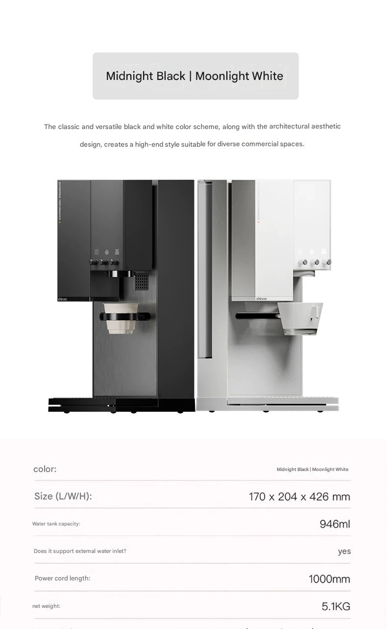 Premium Moonlight White version of the xBloom Studio Enterprise automatic commercial coffee machine isolated on a clean white background.